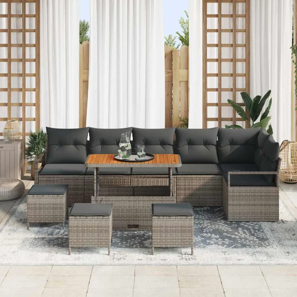 vidaXL Tuin Sofa Set 10 st Grijs Poly riet, foto 3