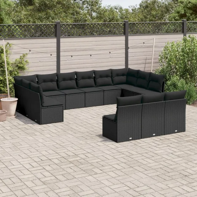 vidaXL 13-delige Loungeset met kussens poly rattan zwart, foto 2