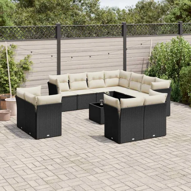 vidaXL 12-delige Loungeset met kussens poly rattan zwart, foto 2