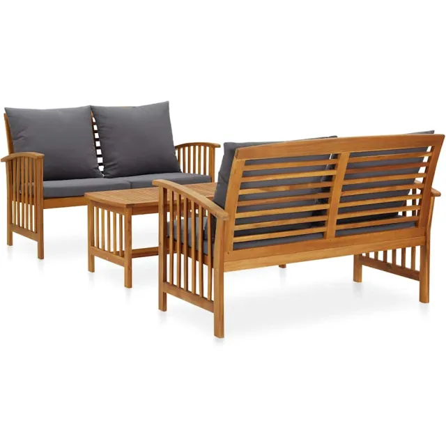 vidaXL 3-delige Loungeset met kussens massief acaciahout Grijs