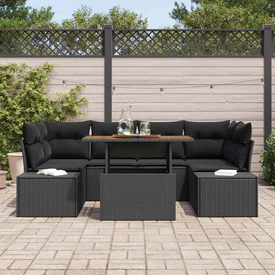vidaXL Tuin Sofa Set 7 st Zwart Poly riet, foto 3