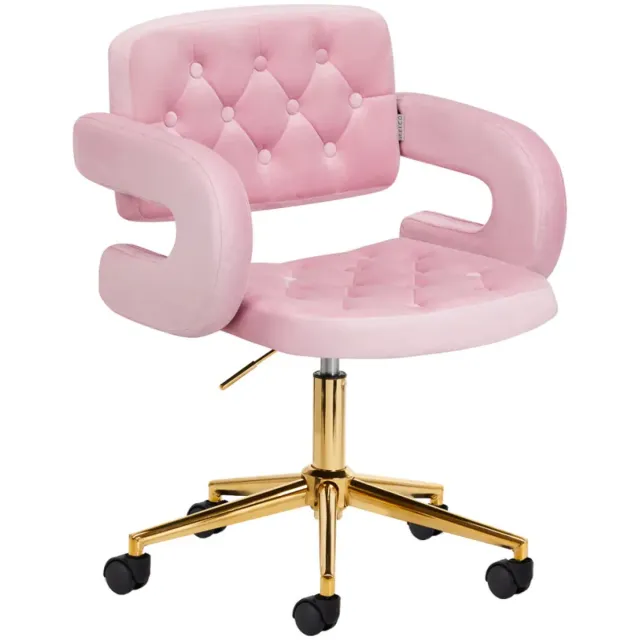 Active Shop Draaistoel LUX roze fluweel - luxe stoel - salonstoel - decor - visagie stoel - kapper stoel - fluweel - gouden stoel - draaibaar