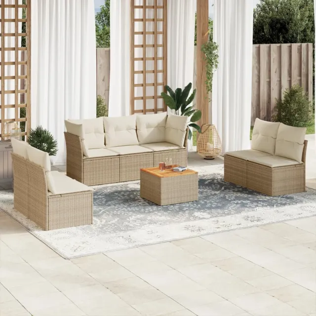 vidaXL 8-delige Loungeset met kussens poly rattan beige, foto 2