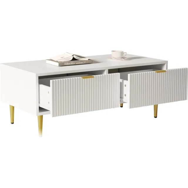Merax Salontafel met Laden – 100x50 cm – Wit met Gouden Accenten