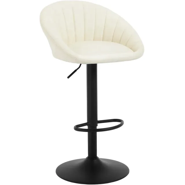 Klarven Barkruk met Rugleuning Kunstleer crème - Barkrukken met Rugleuning - Barkrukken - Barstoel - Hoogte Verstelbaar, 360° Draaibaar - Gestoffeerd met Armleuningen - B57xd56xh48cm