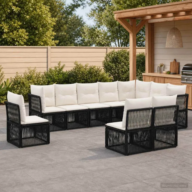 vidaXL Tuinbankenset 10 st 10-zits Zwart poly rattan, foto 2
