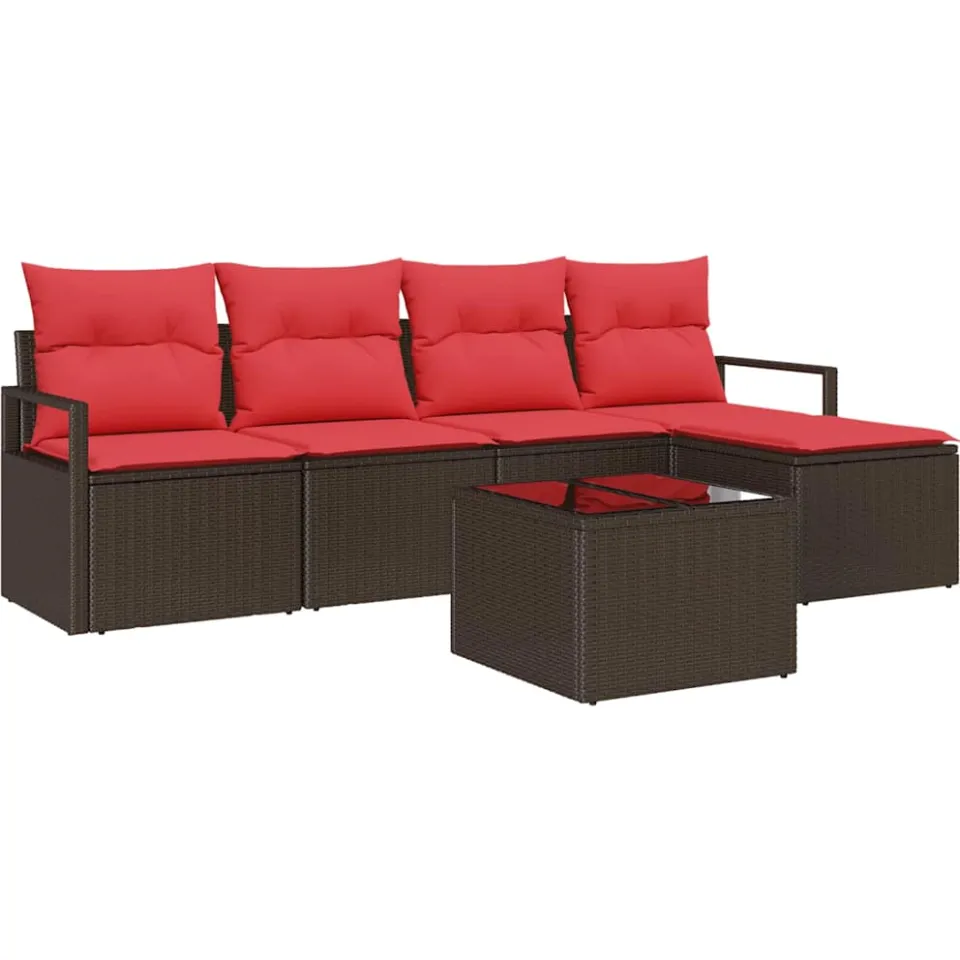 vidaXL Bankstel 6 st Bruin en Rood poly rattan