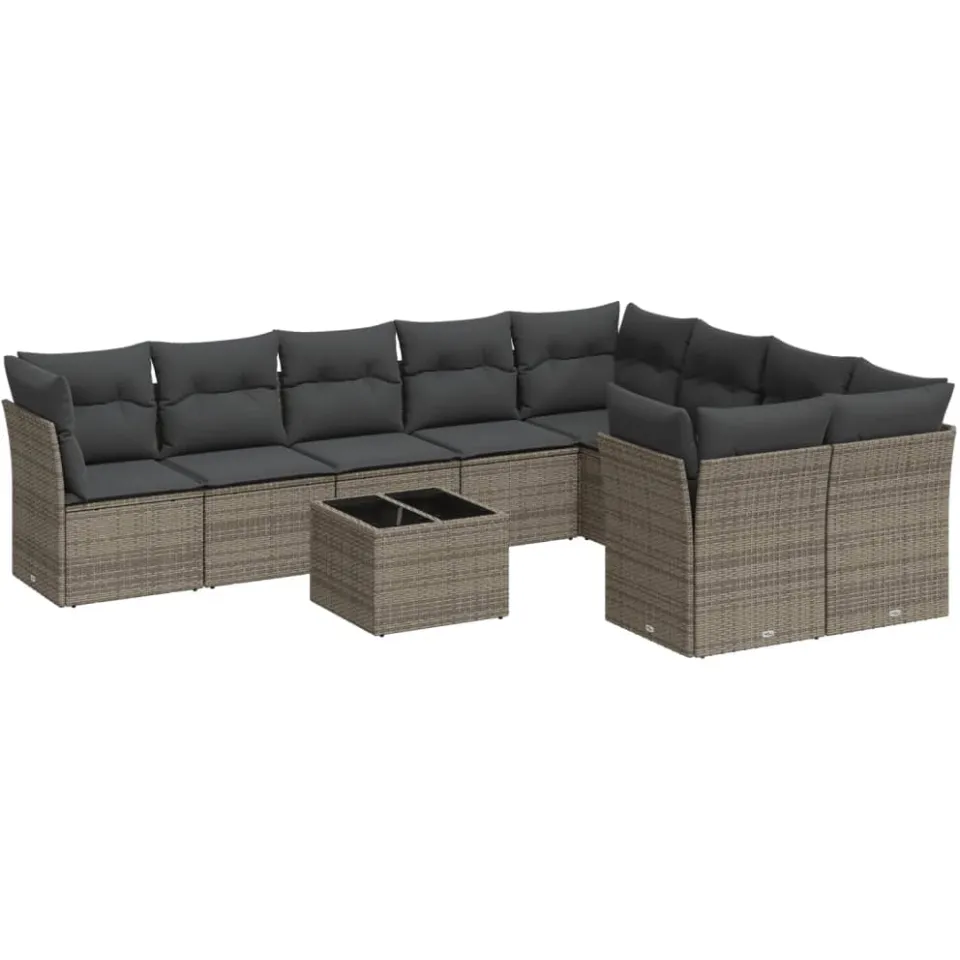 vidaXL 10-delige Loungeset met kussens poly rattan grijs