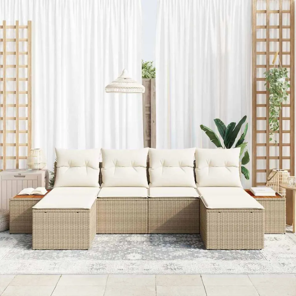 vidaXL Tuin Sofa Set 6 st Beige poly rattan, foto 3