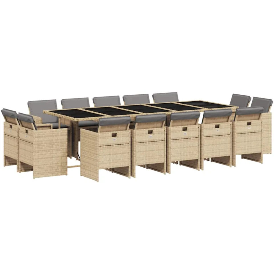 vidaXL 15-delige Tuinset met kussens poly rattan gemengd beige