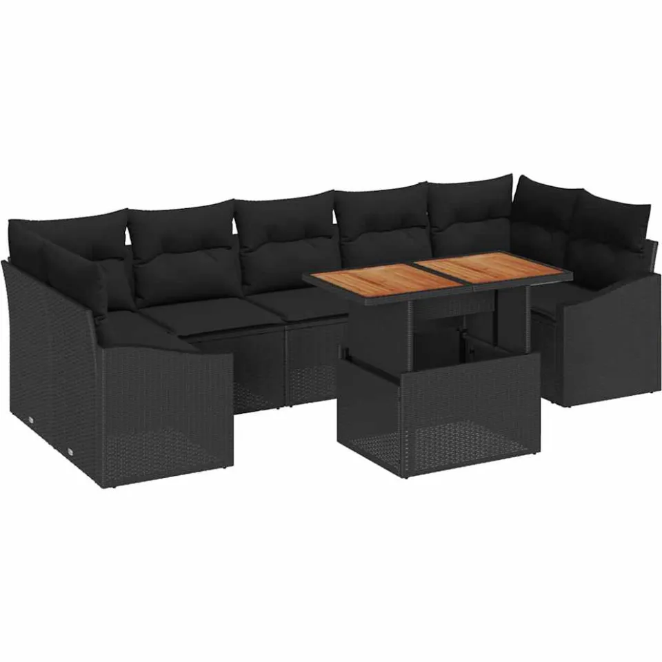 vidaXL Tuin Sofa Set 8 st Zwart Poly Rattan en Poedergecoat Staal