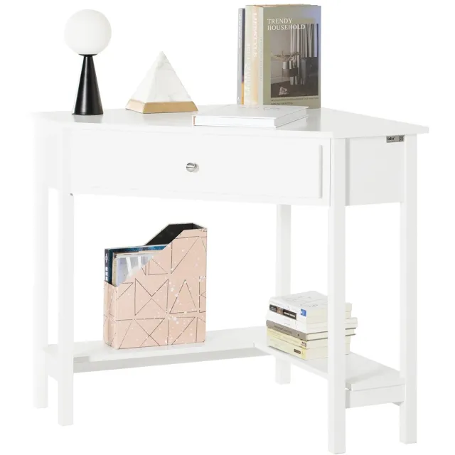 Roossentials hoekbureau - Hoektafel - Driehoekig hoekbureau - Werktafel - Bureau met lade - Hoektafel voor thuis - Kantoor - Wit