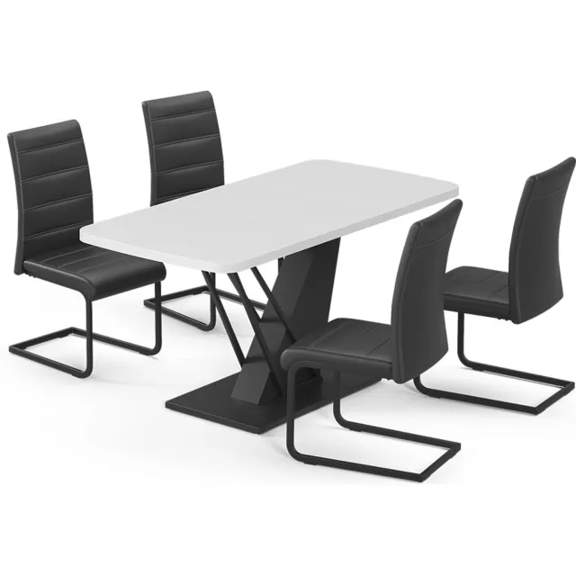 Vicco Eettafel set Fenaro, Wit/Zwart, 120 x 80 cm met 4 eetkamerstoelen, zwart