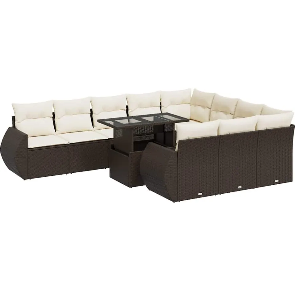 vidaXL 11-delige Loungeset met kussens poly rattan bruin