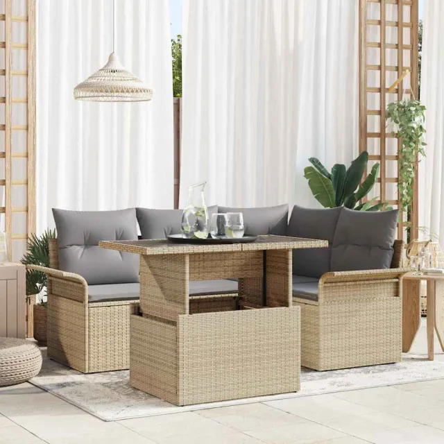 vidaXL Tuin Sofa Set 5 st Beige poly rattan, foto 2
