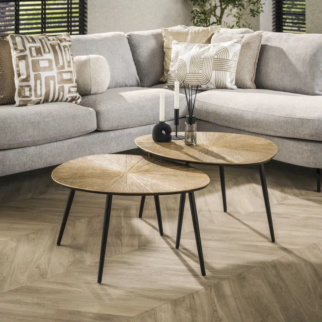 PS-Collection Ray Salontafel Set van 2 - 77x60x43cm - Brons - Metaal - salontafels rond, salontafels, salontafel zwart, salon tafel, salontafel rond, salontafel industrieel, salontafel vierkant, salontafel marmer, salontafel wit Goud
