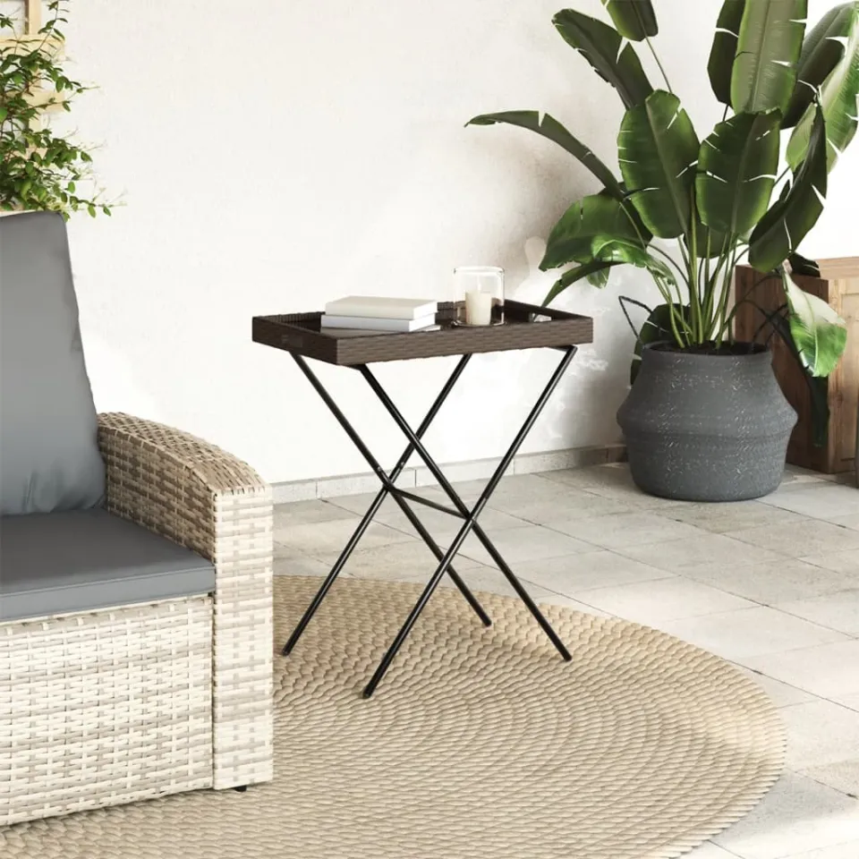 vidaXL Dienbladtafel inklapbaar 65x40x75 cm poly rattan bruin, foto 3