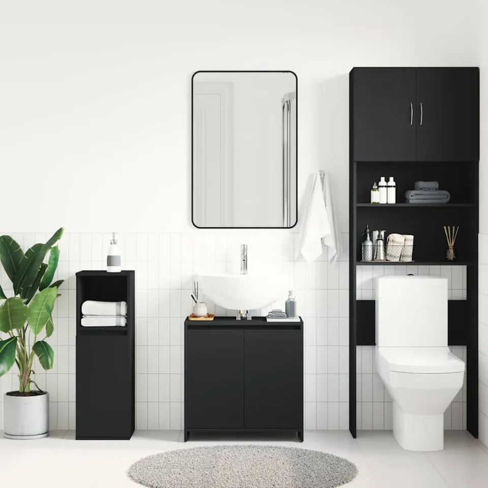 vidaXL Badkamerkast 60x33x60 cm bewerkt hout zwart, foto 3