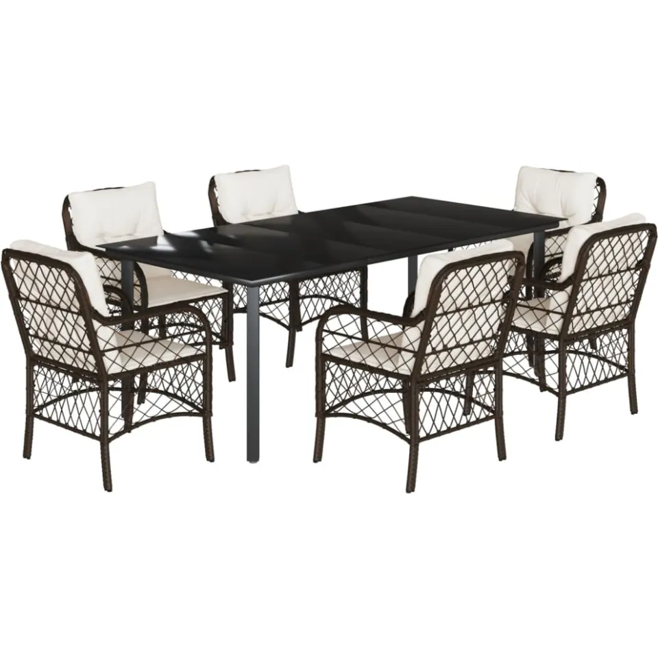 vidaXL 7-delige Tuinset met kussens poly rattan bruin