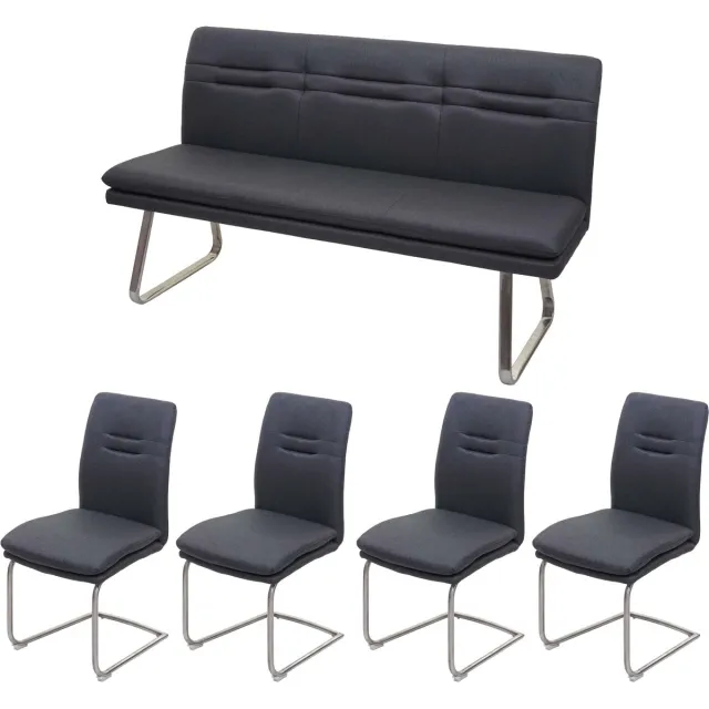 MCW Eetkamerset MCW-H70, eetkamerset zitgroep eetkamerset, stof/textiel geborsteld roestvrij staal ~ donkergrijs 160cm