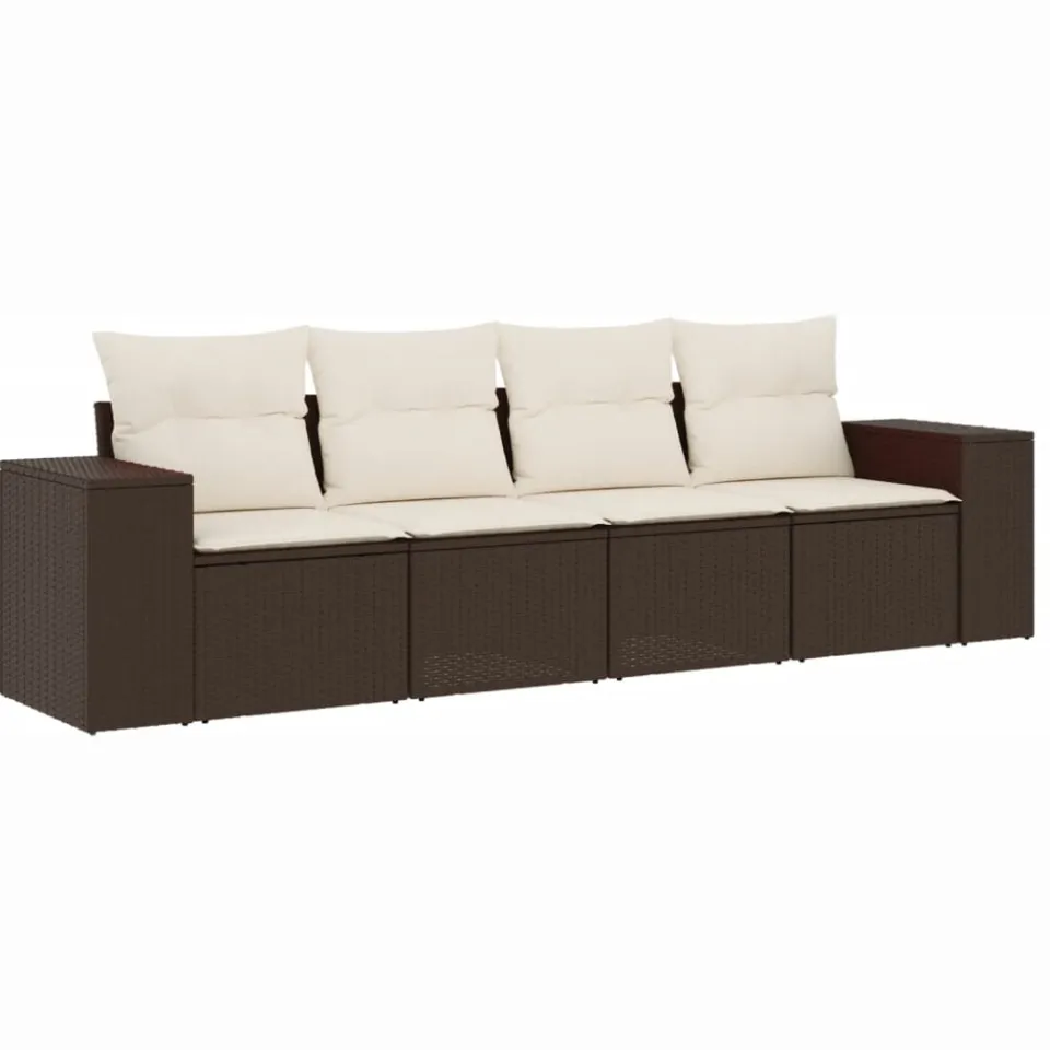 vidaXL 4-delige Loungeset met kussens poly rattan bruin, foto 3