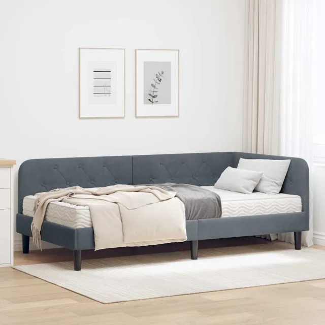 vidaXL Hoekbedframe Donkergrijs 90 x 190 cm Fluweel grijs