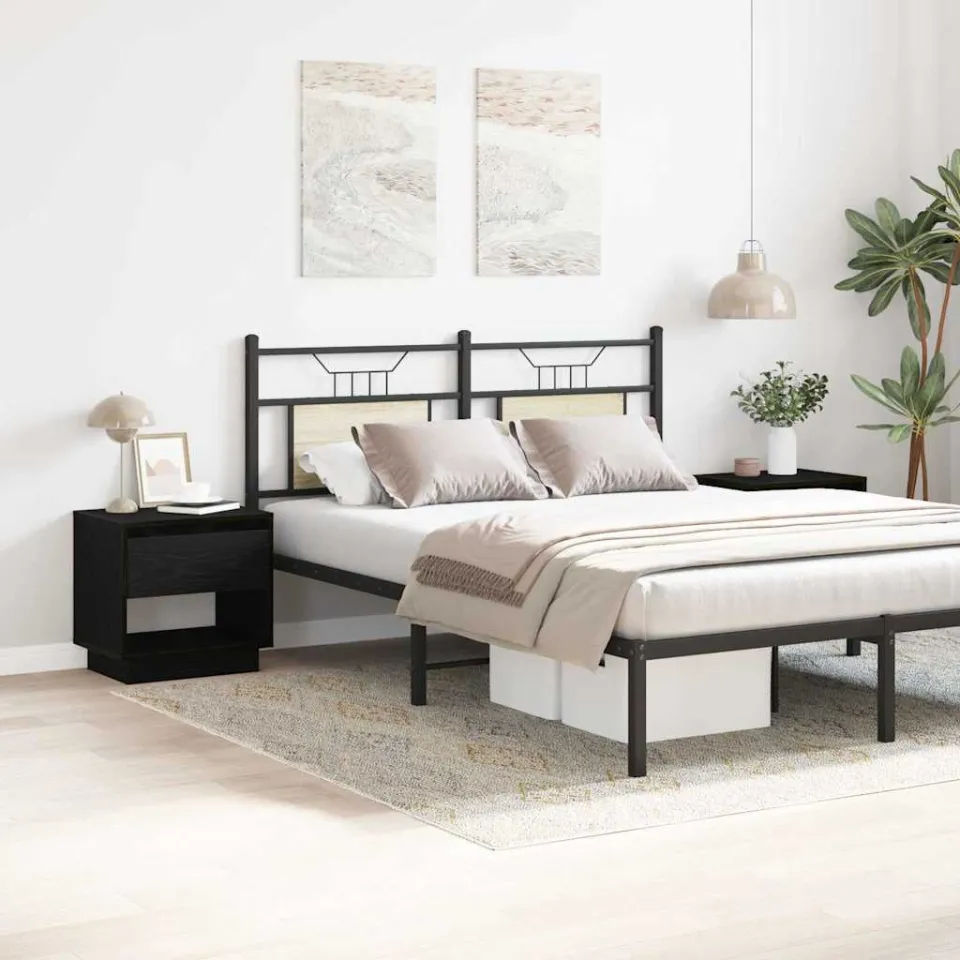 vidaXL Nachtkastje 2 st Zwart Eiken 45 x 34 x 44 cm Bewerkt hout, foto 4