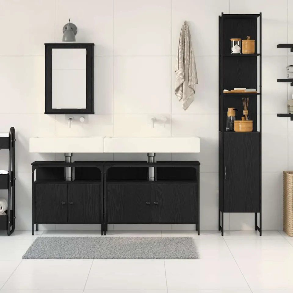 vidaXL Badkamermeubelset 4 st Zwart Eiken 33 x 33 x 185,5 cm, foto 3