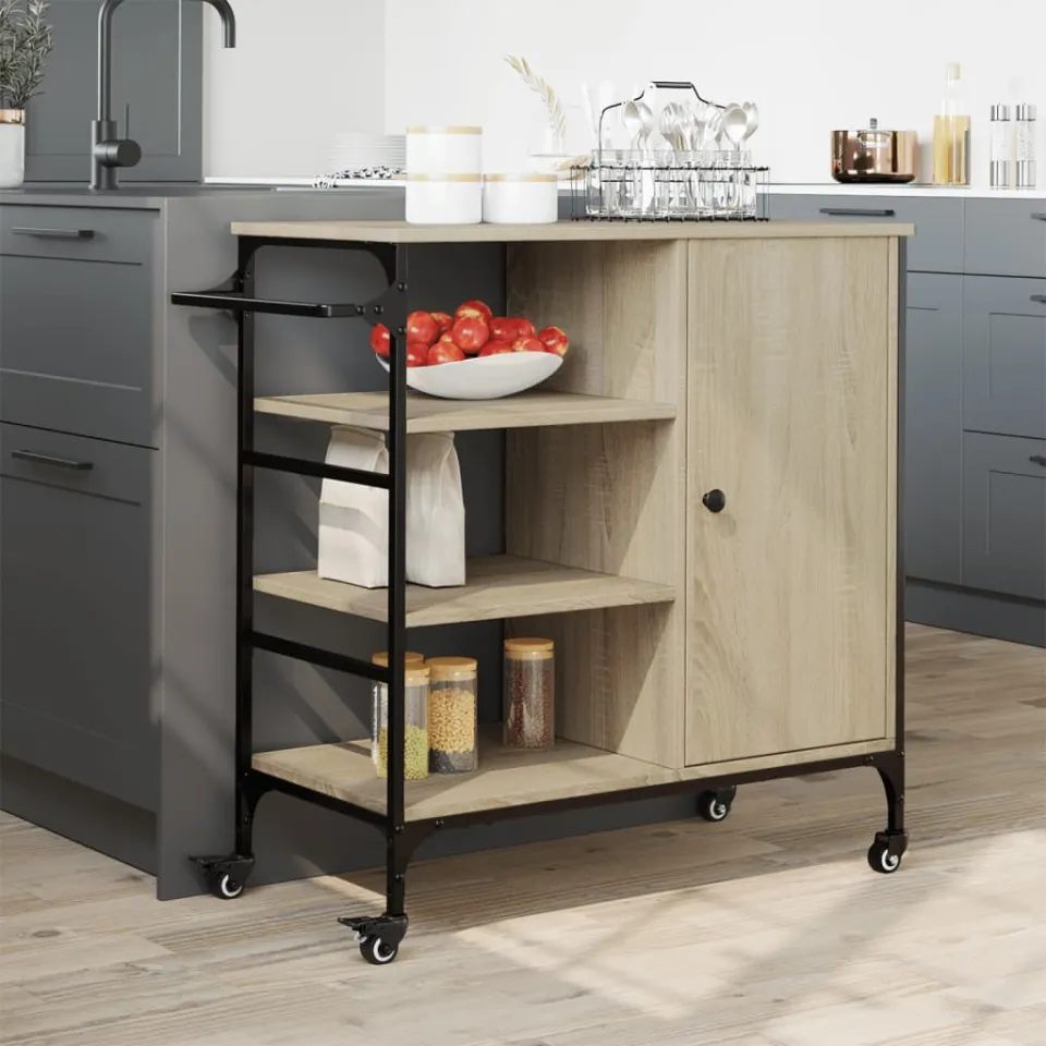 vidaXL Keukentrolley 87,5x38,5x84,5 cm bewerkt hout sonoma eikenkleur, foto 3
