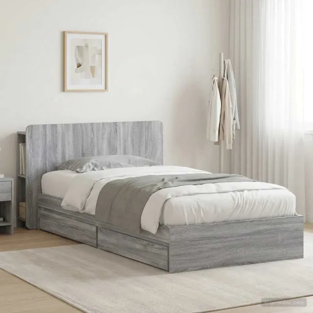 vidaXL Bedframe met opslag Grijs Sonoma 90 x 200 cm Bewerkt hout