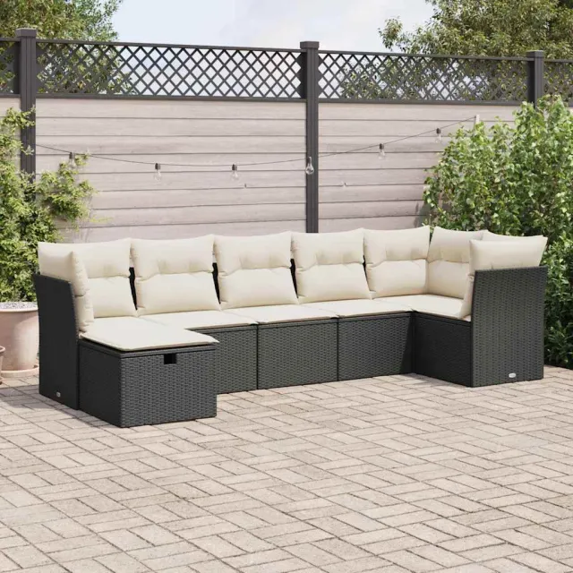 vidaXL 7-delige Loungeset met kussens poly rattan zwart, foto 2