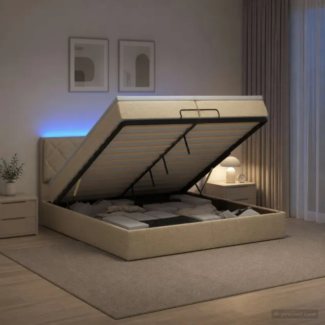 vidaXL Ottoman Bed met Matrassen en LED Crèmekleurig 200 x 200 cm Stof