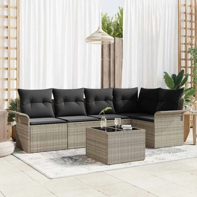 vidaXL Tuin Sofa Set 6 st Lichtgrijs poly rattan grijs, foto 2