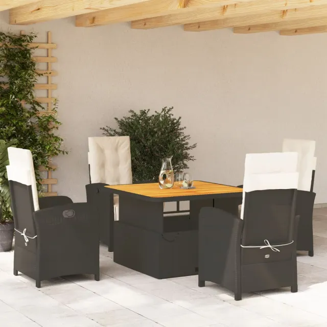 vidaXL 5-delige Tuinset met kussens poly rattan zwart, foto 2