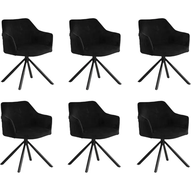 Bronx71 Velvet eetkamerstoel Furtado draaibaar zwart - Eetkamerstoelen set van 6 - stoel