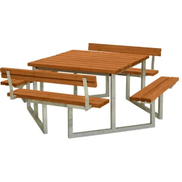Trendyard Picknicktafel Vierkant Twist Teak 2 Rugleuningen