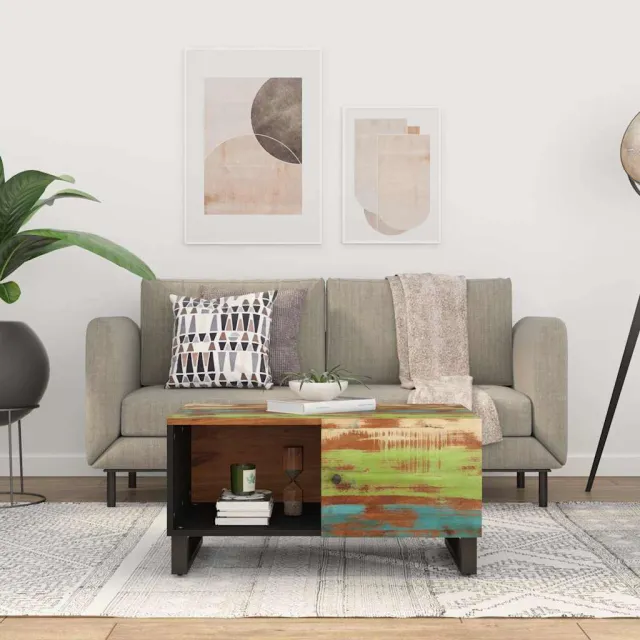 vidaXL Salontafel 80x50x40 cm massief gerecycled hout en bewerkt hout Meerkleurig