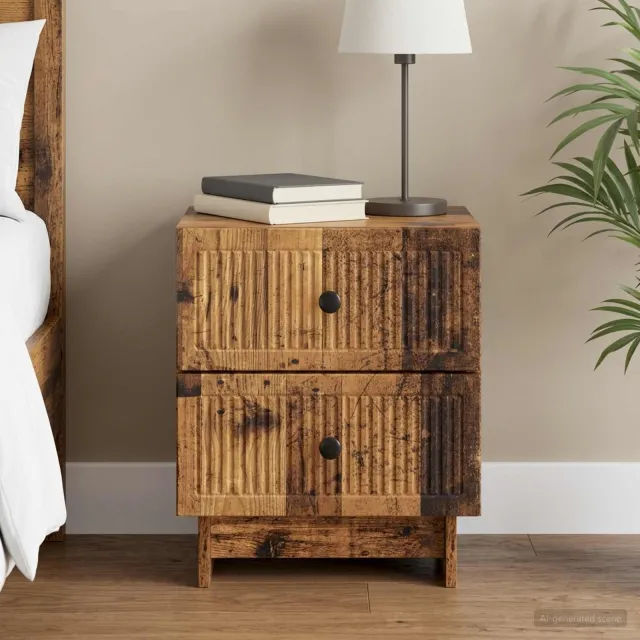 vidaXL Nachtkastje met lade Oud hout 43 x 34,5 x 47,5 cm Bewerkt hout bruin, foto 2