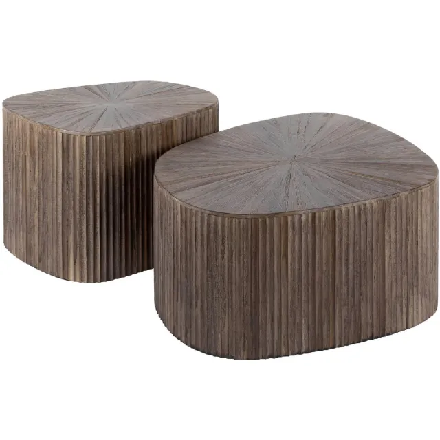 Nest of Nora Salontafel set Sena - Set van 2 vierkant - Massief - Teak hout - Espresso - Industrieel Walnoot bruin