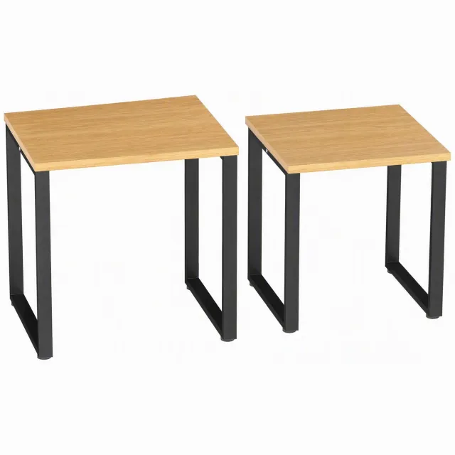Homona Bijzettafelset 2-delig - Met verstelbare voetjes - 60 x 50 x 60 cm en 50 x 50 x 54 cm - Houtkleur/Zwart Bruin