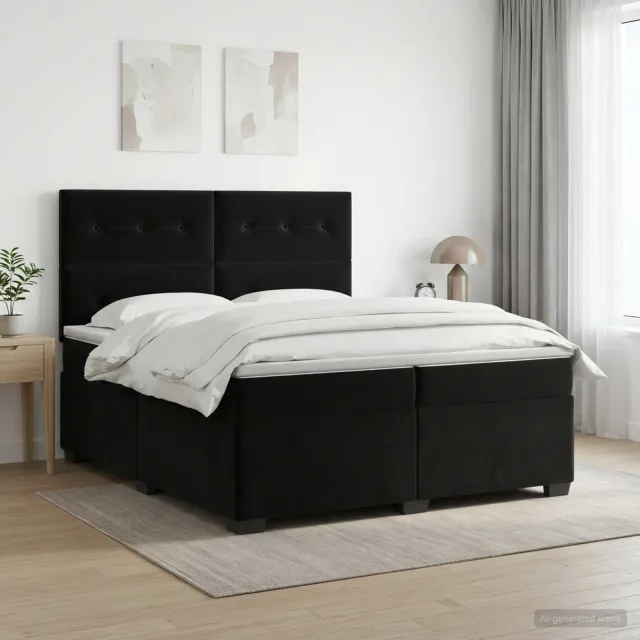 vidaXL Boxspringbed met matras Zwart 200 x 200 cm Fluweel