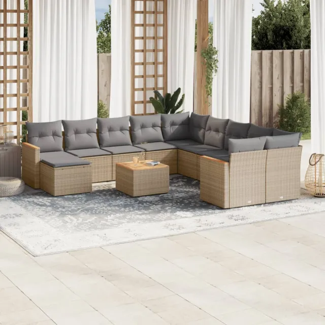 vidaXL 12-delige Loungeset met kussens poly rattan gemengd beige, foto 2