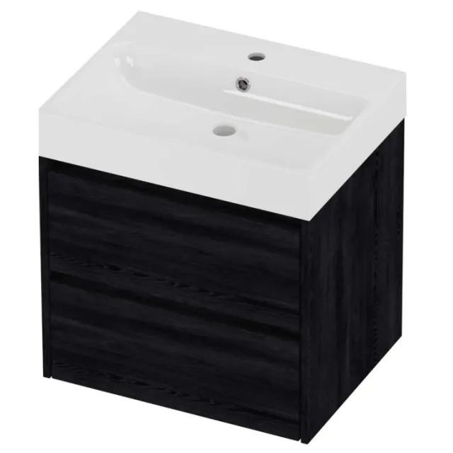 Proline Podium Badmeubelset Polystone Loft 1 Kraangat Symmetrisch 60x46x62 cm Glans Wit Black Oak Eiken