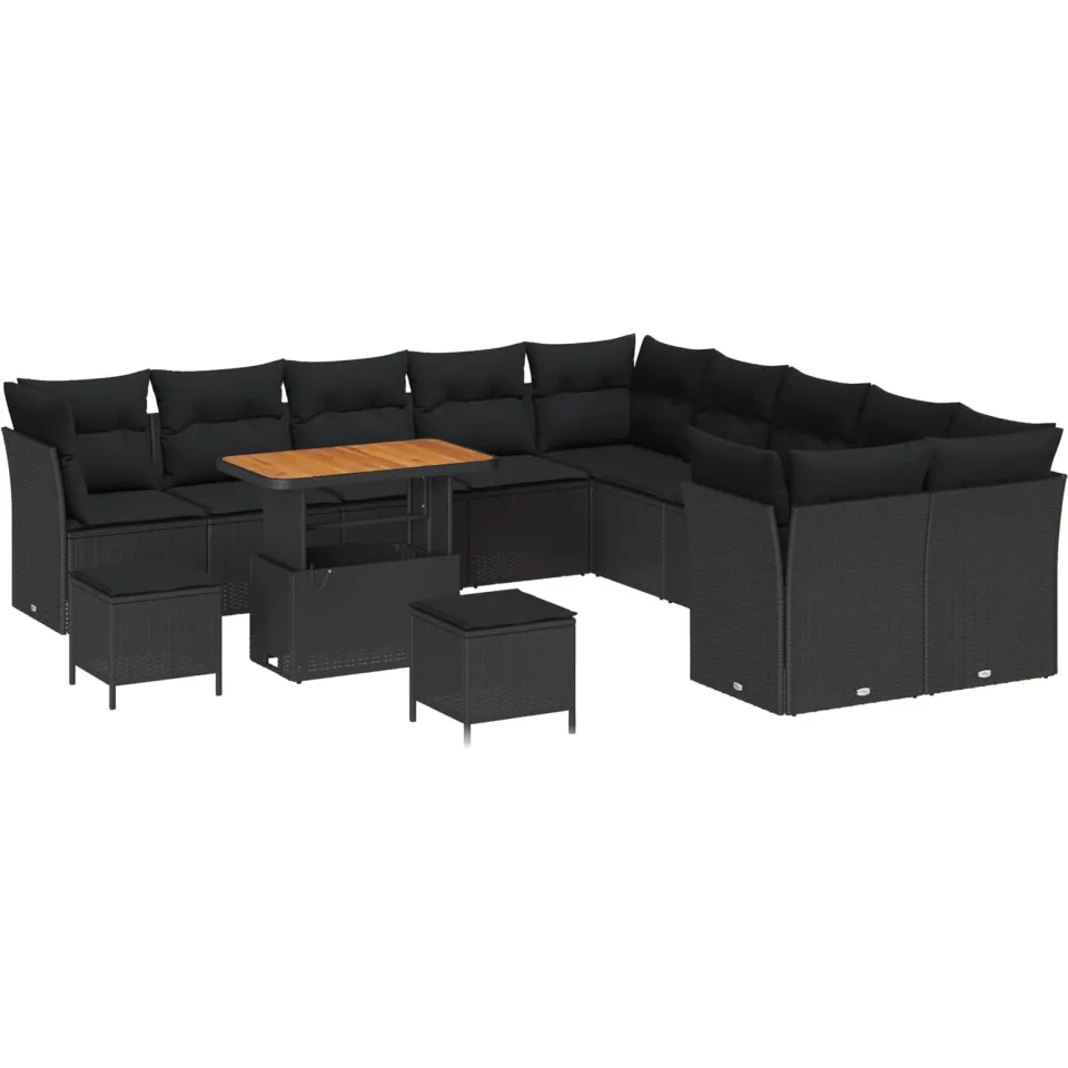 vidaXL Tuinbankenset 13 st Zwart poly rattan