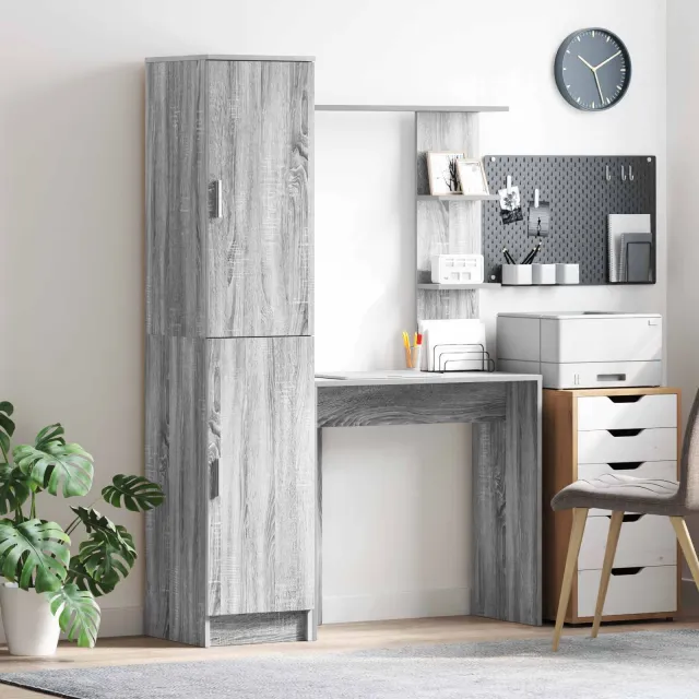 vidaXL Bureau met plank met opslag met de deur 2 st Grijs Sonoma