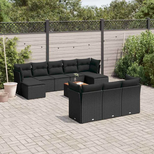 vidaXL 11-delige Loungeset met kussens poly rattan zwart, foto 2