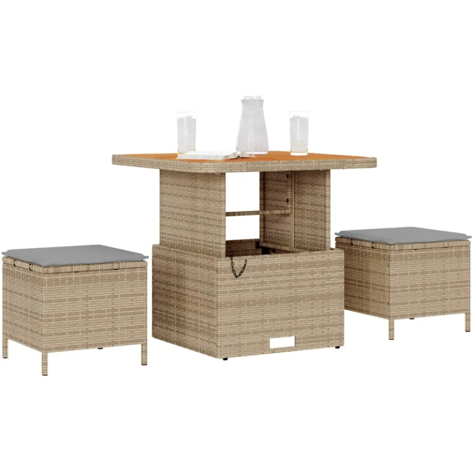 vidaXL Tuin eettafelset 3 st Beige poly rattan