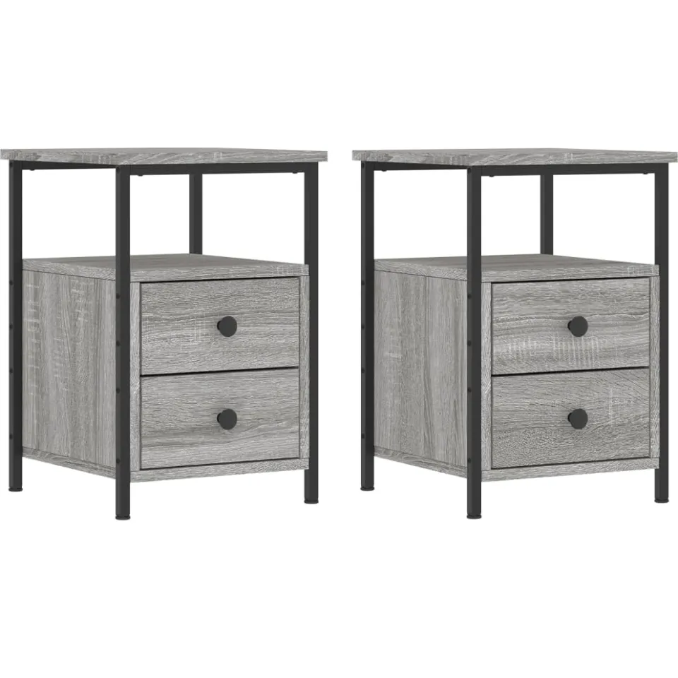 vidaXL Nachtkastjes 2 st 34x35,5x50 cm bewerkt hout grijs sonoma eiken, foto 3
