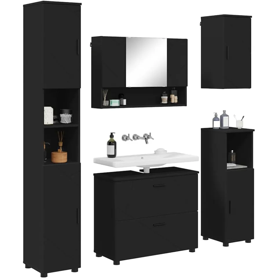 vidaXL Badkamermeubelset 5 st Zwart 35 x 30 x 192 cm