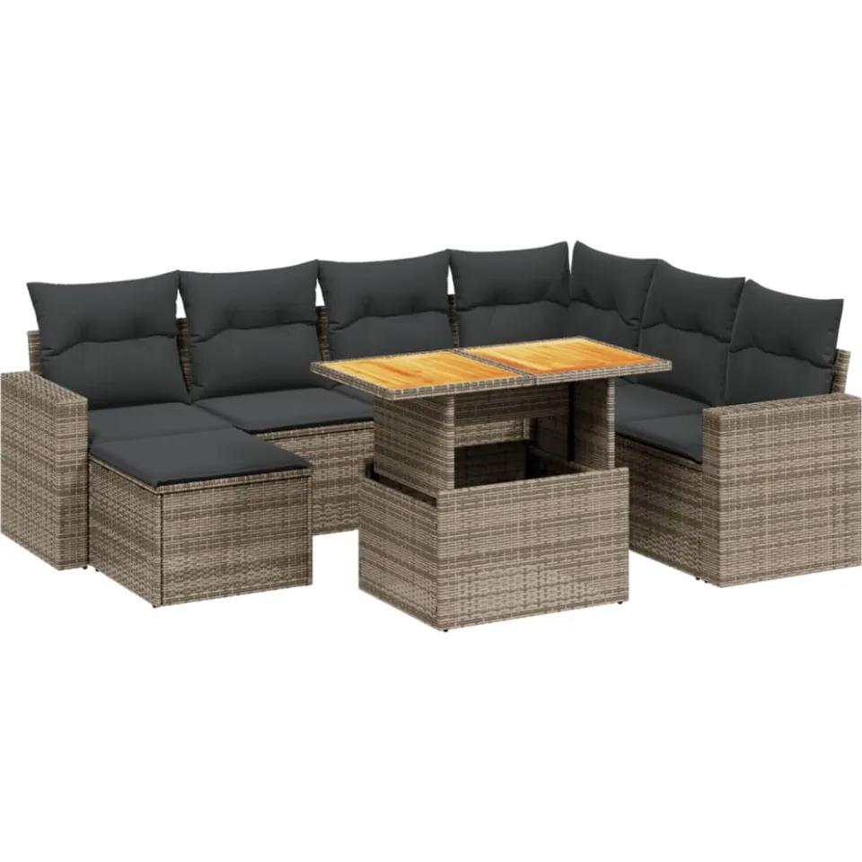 vidaXL 8-delige Loungeset met kussens poly rattan grijs, foto 3